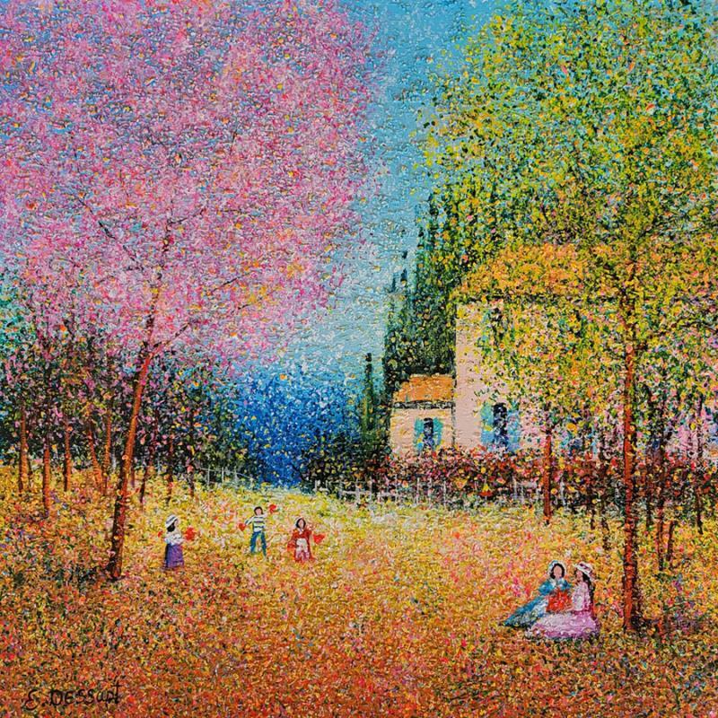 Painting Jardin fleuri , coeurs épanouis by Dessapt Elika | Painting Impressionism Acrylic, Sand Landscapes, Life style, Nature
