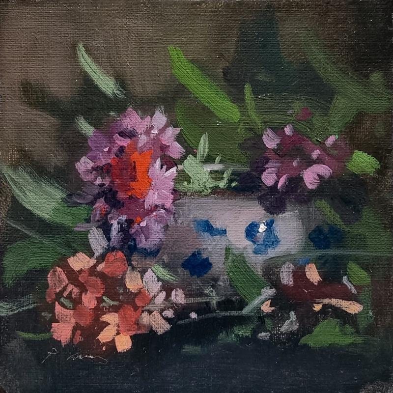 Peinture Fleurs et Vase par Giroud Pascal | Tableau Figuratif Huile Nature, Natures mortes