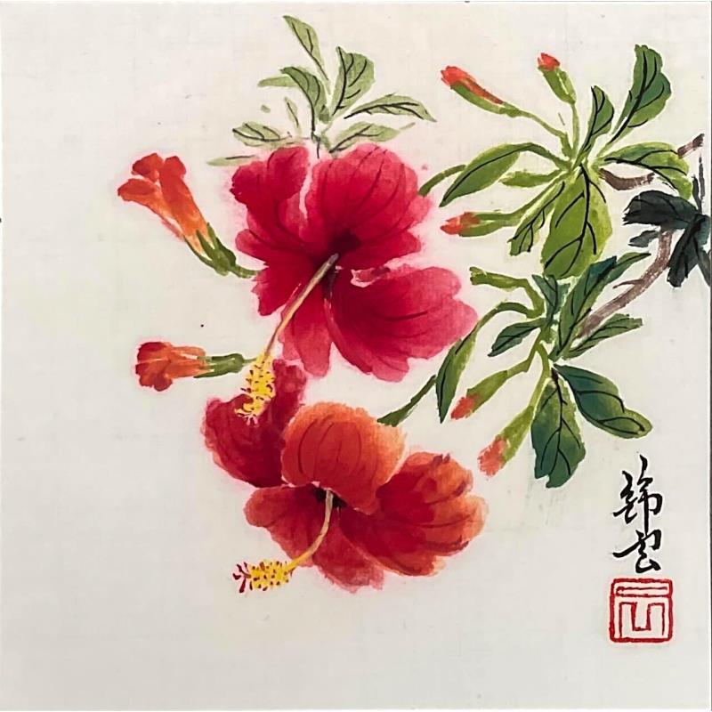 Peinture Hibiscus par Tayun | Tableau Figuratif Nature Encre