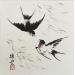 Painting Danse d'hirondelles by Tayun | Painting Figurative Animals Ink