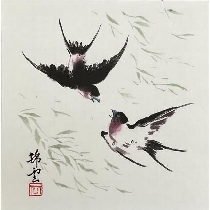Peinture Danse d'hirondelles par Tayun | Tableau Figuratif Encre animaux