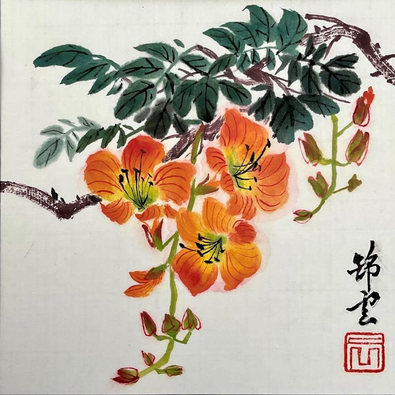 Peinture Bignone orange par Tayun | Tableau Figuratif Nature Aquarelle Encre