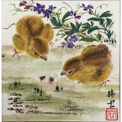 Gemälde Poussins von Tayun | Gemälde Figurativ Aquarell, Tinte Tiere
