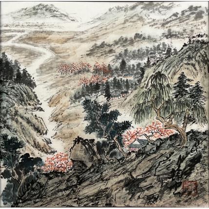 Painting Rivière en automne by Tayun | Painting Figurative Ink, Watercolor Landscapes, Nature, Pop icons
