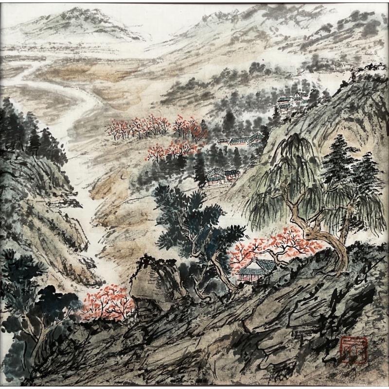 Gemälde Rivière en automne von Tayun | Gemälde Figurativ Aquarell, Tinte Landschaften, Natur, Pop-Ikonen