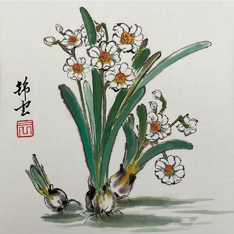 Gemälde Narcisses blanches von Tayun | Gemälde Figurativ Aquarell, Tinte Natur, Pop-Ikonen