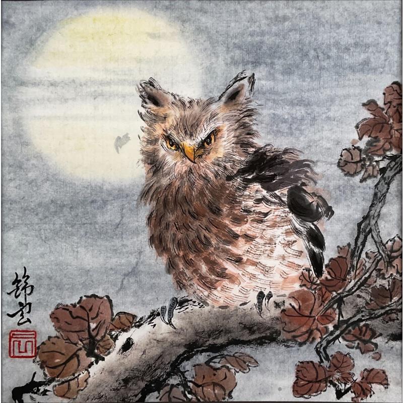 Painting Hibou by Tayun | Painting Figurative Animals Watercolor Ink