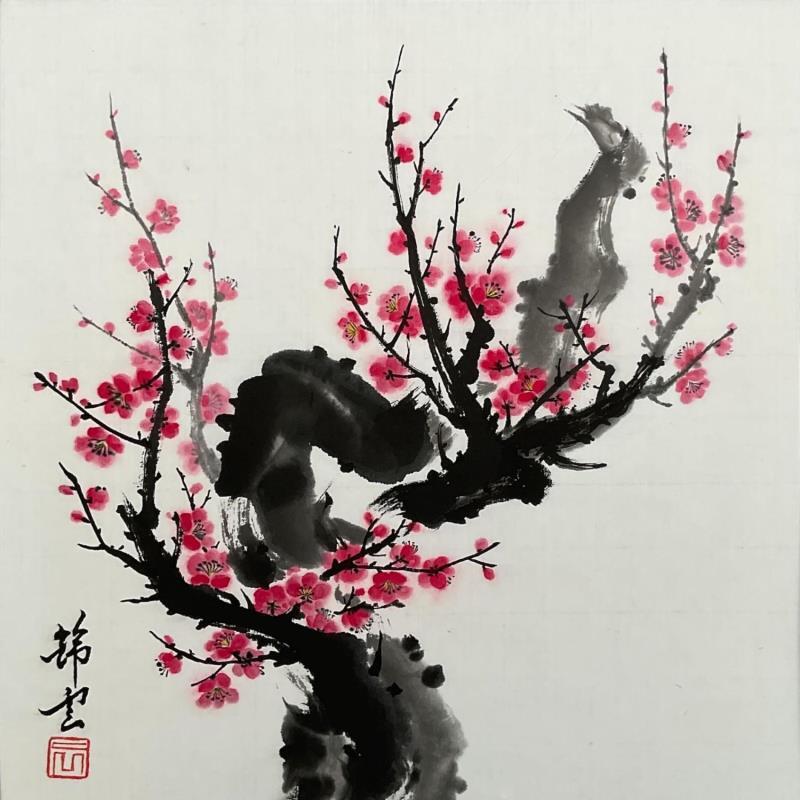 Painting Branche de cerisier by Tayun | Painting Figurative Nature Watercolor Ink