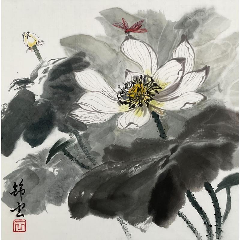 Peinture Lotus Blanc par Tayun | Tableau Figuratif Nature Aquarelle Encre