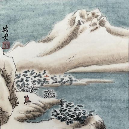 Peinture Cavalier en hiver par Tayun | Tableau Figuratif Aquarelle, Encre Nature