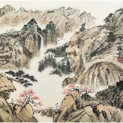 Gemälde Vallée embrumée von Tayun | Gemälde Figurativ Aquarell, Tinte Landschaften, Natur