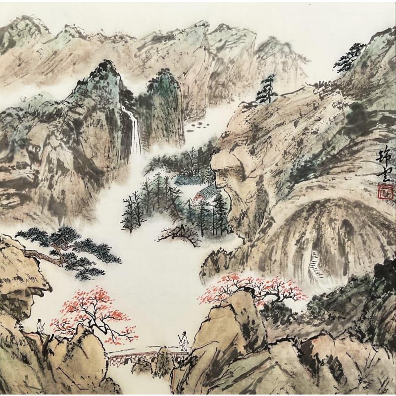 Gemälde Vallée embrumée von Tayun | Gemälde Figurativ Aquarell, Tinte Landschaften, Natur