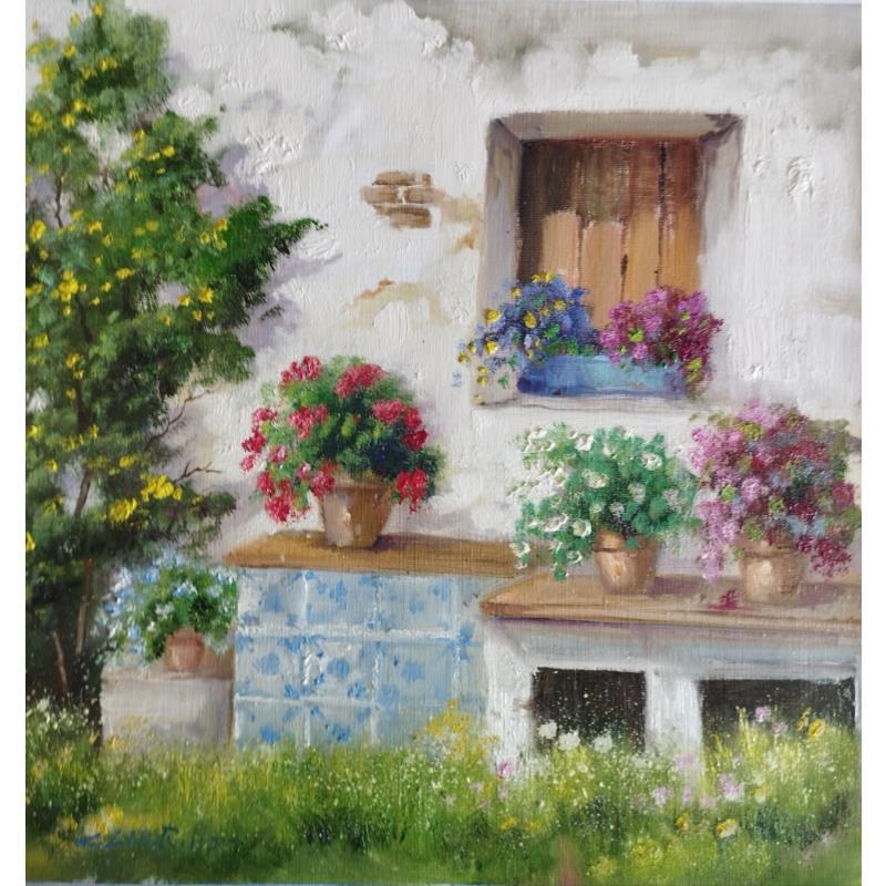 Painting Patio andaluz by Cabello Ruiz Jose | Painting Realism Oil Landscapes, Urban