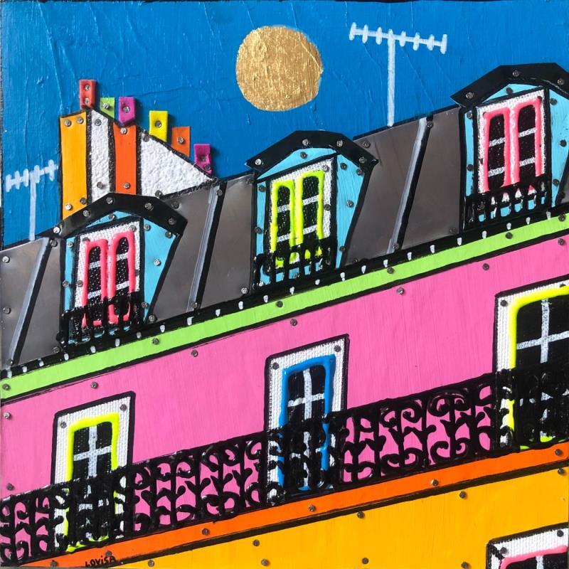 Painting L'été à Paris by Lovisa | Painting Pop-art Acrylic, Gluing, Gold leaf, Posca, Upcycling Pop icons, Urban