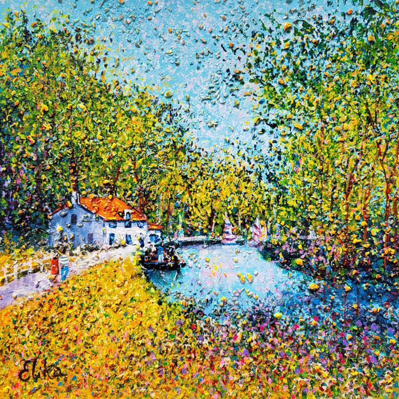 Gemälde Le chemin des promeneurs von Dessapt Elika | Gemälde Impressionismus Acryl Sand