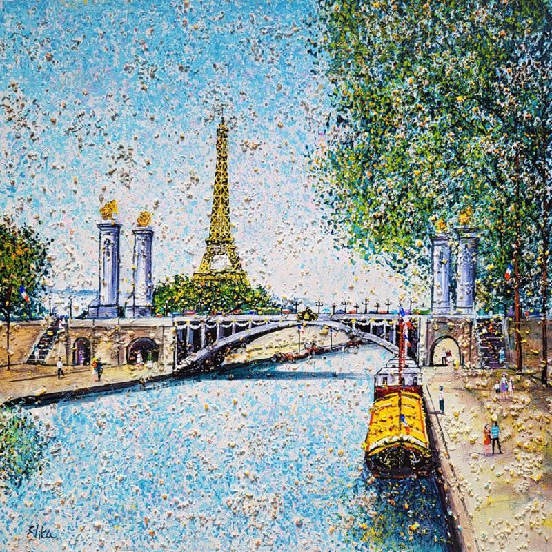 Gemälde Le charme intemporel du pont Alexandre III et de la Tour Eiffel von Dessapt Elika | Gemälde Impressionismus Acryl, Sand