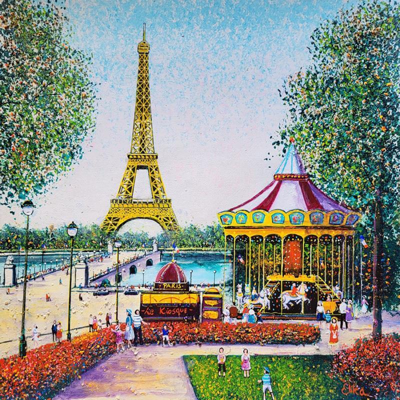 Peinture Un tourbillon d'amusement près de la Tour Eiffel par Dessapt Elika | Tableau Impressionnisme Acrylique, Sable
