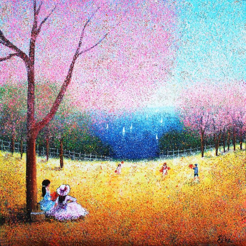 Peinture Les heures heureuses par Dessapt Elika | Tableau Impressionnisme Acrylique Sable