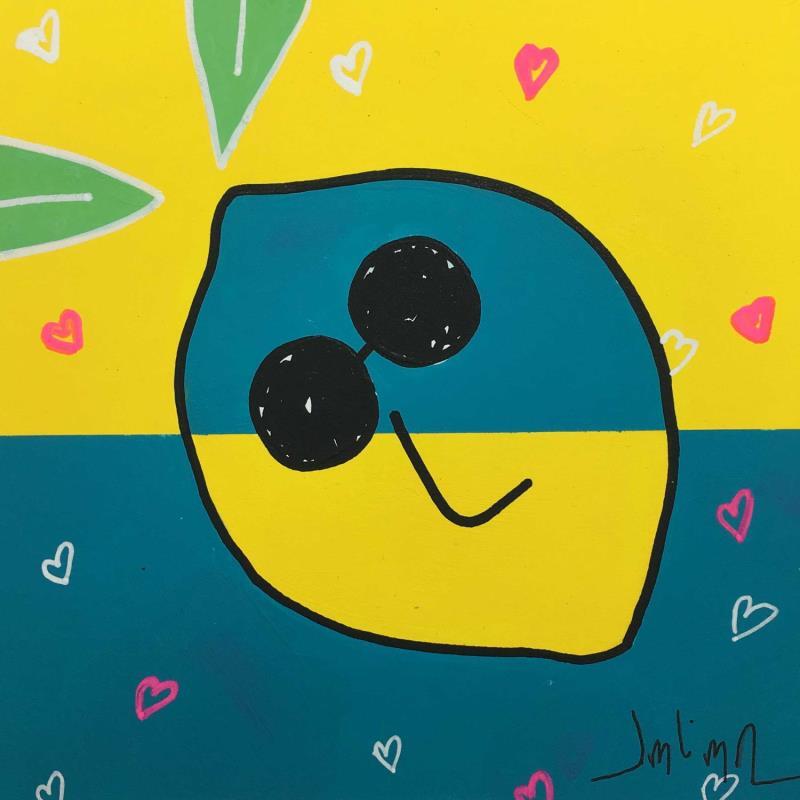 Painting Bleu Jaune Lemon by JuLIaN | Painting Figurative Acrylic Pop icons, Still-life