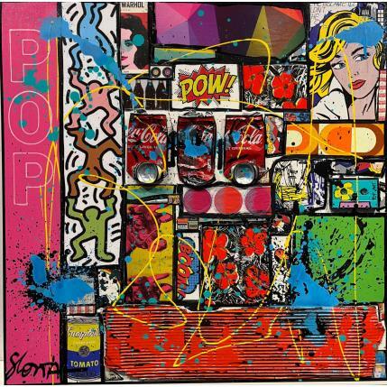 Peinture Pow par Costa Sophie | Tableau Pop-art Acrylique, Collage, Upcycling Icones Pop