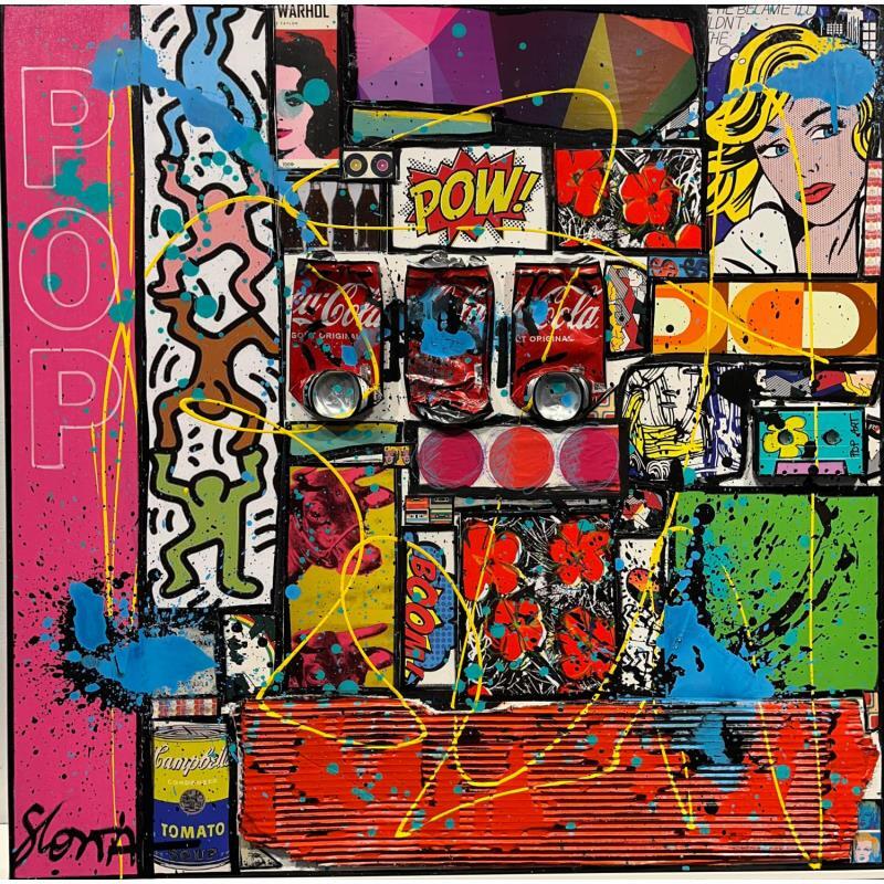 Peinture Pow par Costa Sophie | Tableau Pop-art Icones Pop Acrylique Collage Upcycling