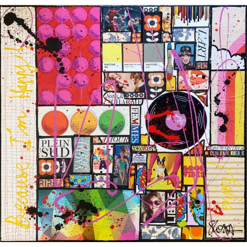 Peinture Because I'm Happy !  par Costa Sophie | Tableau Pop-art Acrylique, Collage, Upcycling Icones Pop