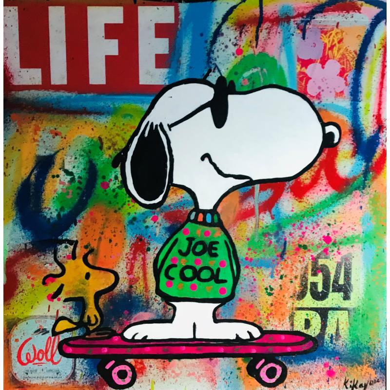 Peinture Snoopy et woodstock skate par Kikayou | Tableau Pop-art Icones Pop Graffiti Acrylique Collage