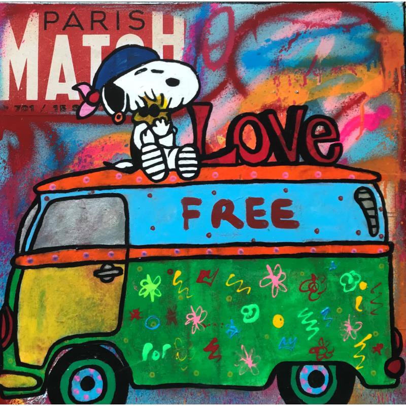 Painting Snoopy van love by Kikayou | Painting Pop-art Pop icons Graffiti Acrylic Gluing