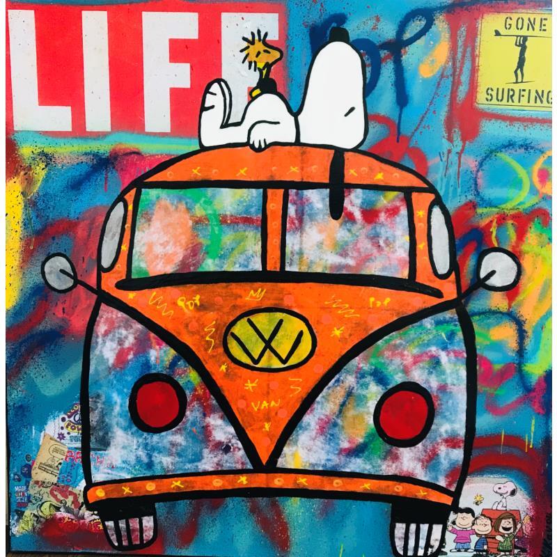Painting snoopy van by Kikayou | Painting Pop-art Acrylic, Gluing, Graffiti Pop icons