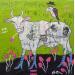 Peinture La vache qui rit par Colin Sylvie | Tableau Art Singulier Animaux Acrylique Collage Pastel