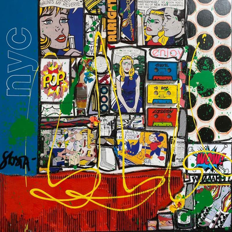 Peinture Brad, tribute to R. Lichtenstein par Costa Sophie | Tableau Pop-art Acrylique Collage Upcycling