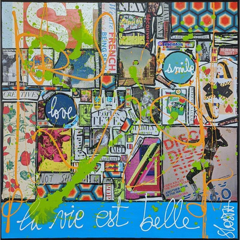 Painting Love la vie est belle  by Costa Sophie | Painting Pop-art Acrylic, Gluing, Upcycling