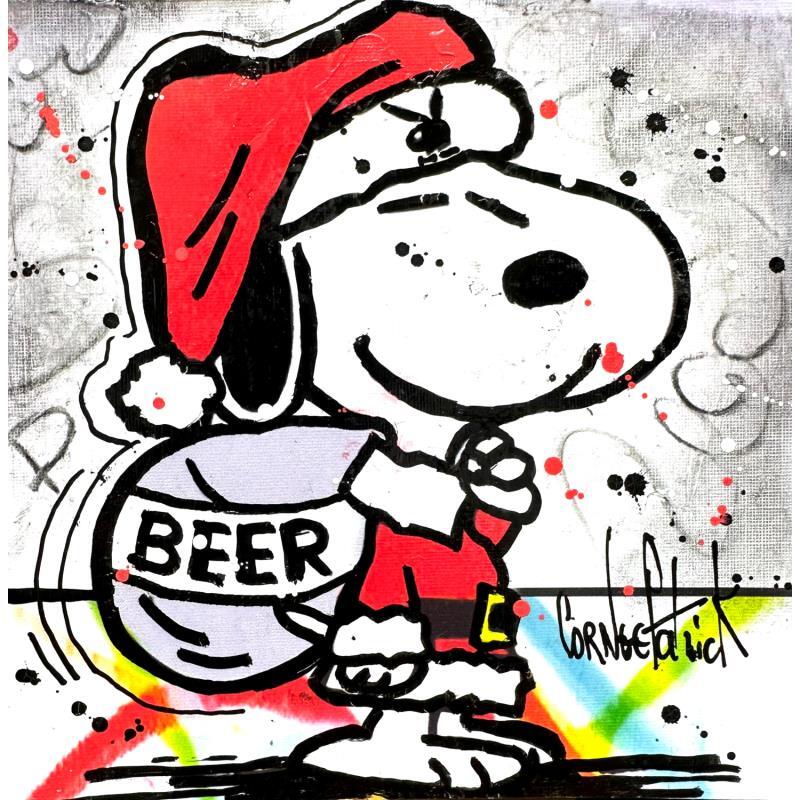 Peinture Snoopy, joyeux noël par Cornée Patrick | Tableau Pop-art Graffiti, Huile