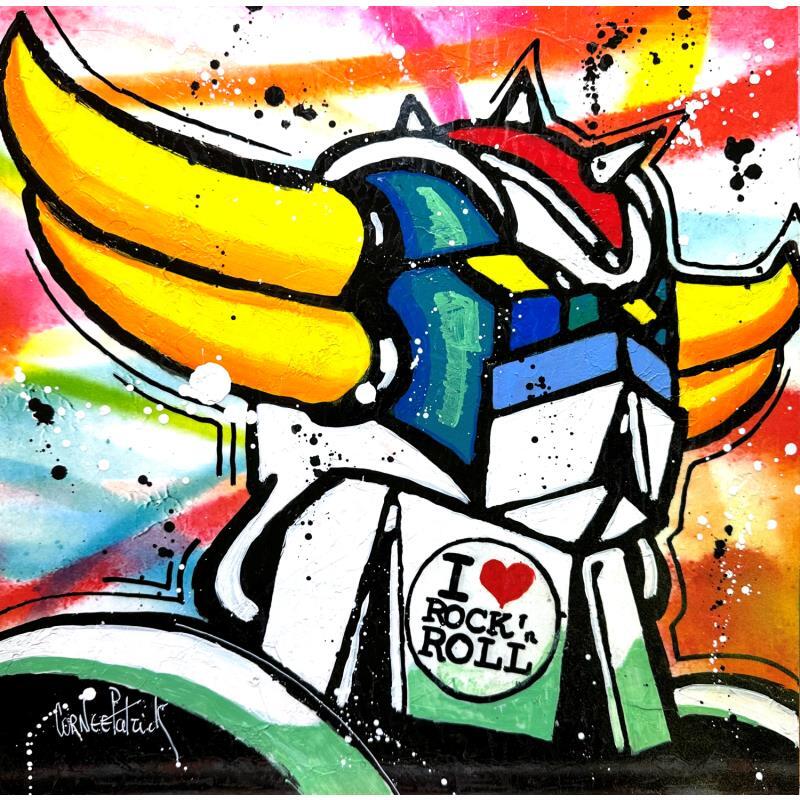 Painting Goldorak loves rock n' roll by Cornée Patrick | Painting Pop-art Graffiti Oil