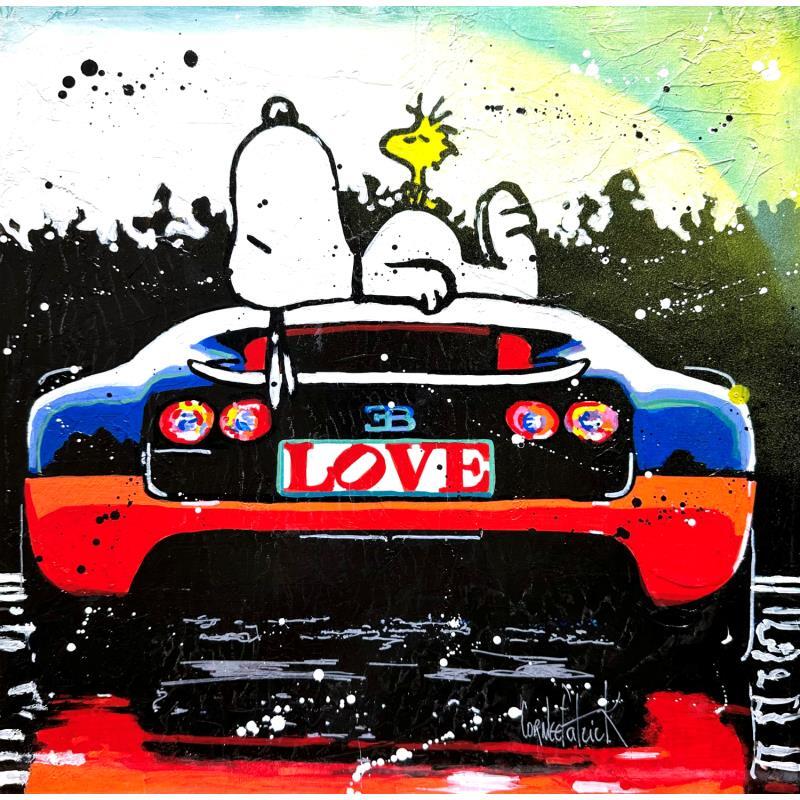 Painting Snoopy loves Bugatti Veyron by Cornée Patrick | Painting Pop-art Graffiti Oil