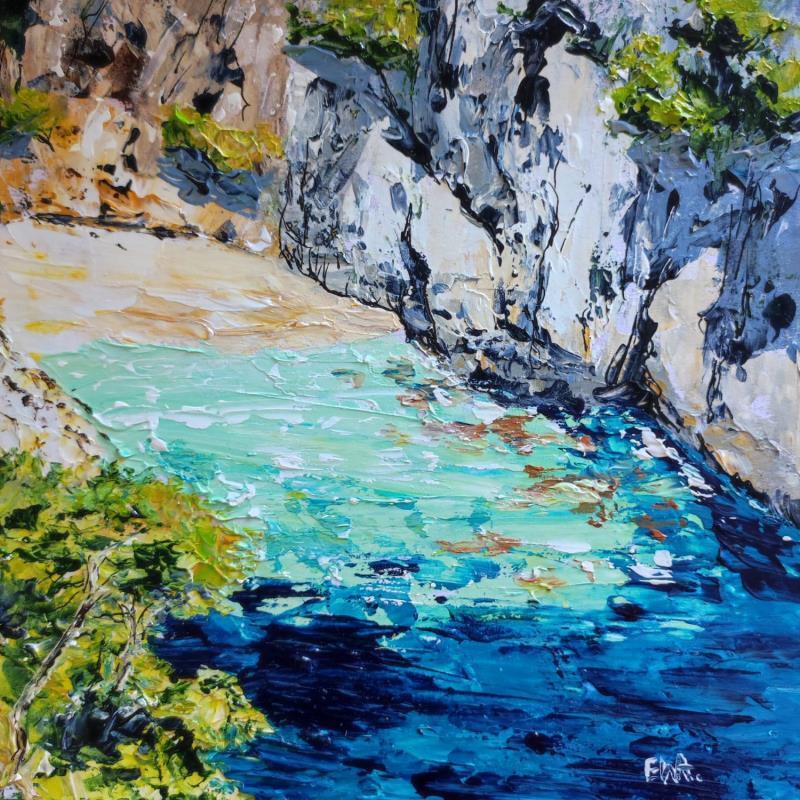 Painting Calanque de Sugiton by Rey Ewa | Painting Figurative Acrylic Landscapes, Pop icons