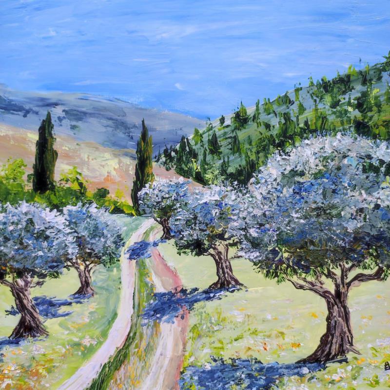 Peinture Le chemin des oliviers. par Rey Ewa | Tableau Figuratif Acrylique Paysages