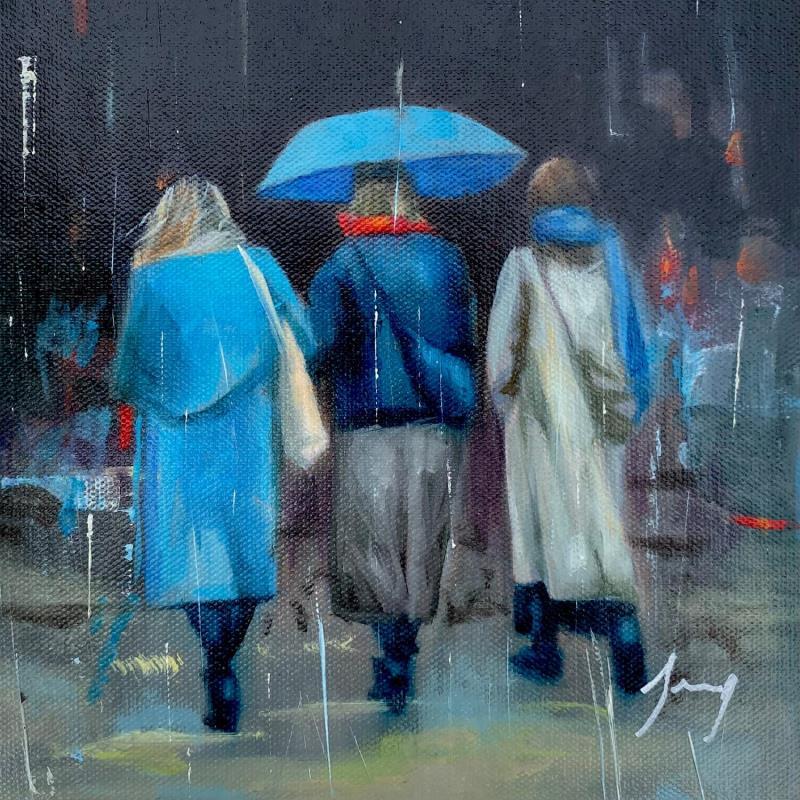 Gemälde Conversation sous la pluie von Jung François | Gemälde Figurativ Öl