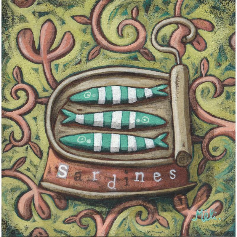 Gemälde Petite boîte de sardines von Catoni Melina | Gemälde Naive Kunst Tiere Stillleben Acryl