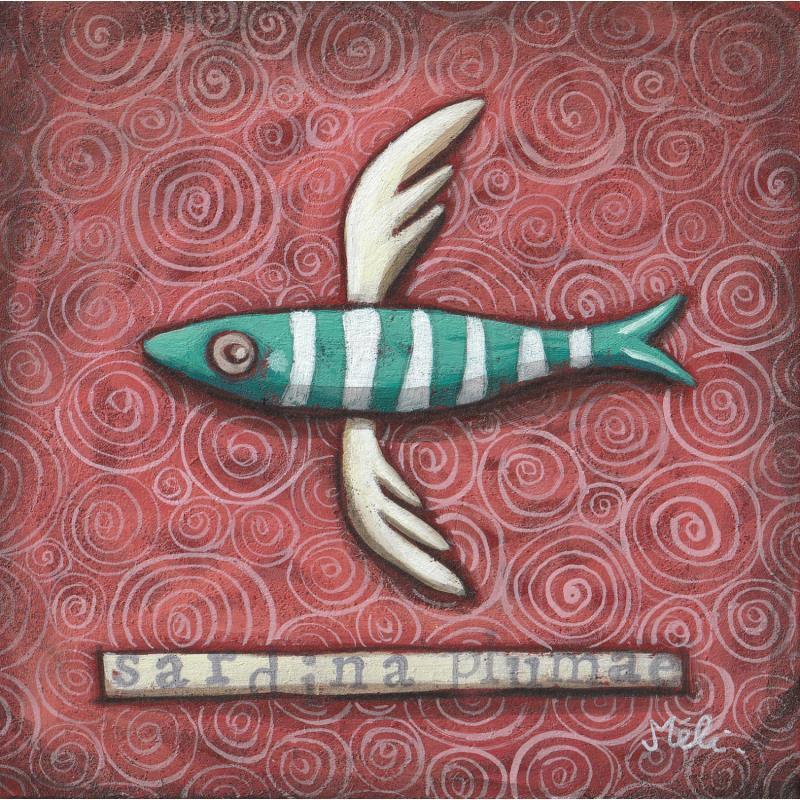Gemälde Sardine à plumes von Catoni Melina | Gemälde Naive Kunst Natur Tiere Stillleben Pappe Acryl