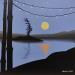Painting Blooming Full Moon by Miller Natasha | Painting Figurative Landscapes Minimalist Acrylic Charcoal