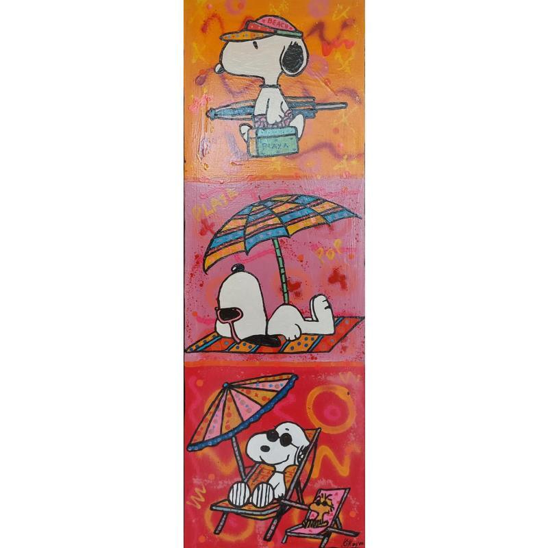 Peinture Snoopy beach by 3 par Kikayou | Tableau Pop-art Graffiti Acrylique Collage