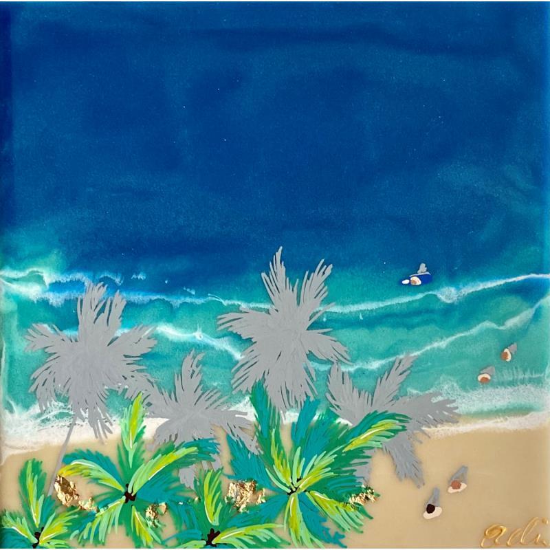 Gemälde Plage de l'aigle Aruba von Aurélie Lafourcade painter | Gemälde Figurativ Acryl, Harz Marine, Minimalistisch, Pop-Ikonen