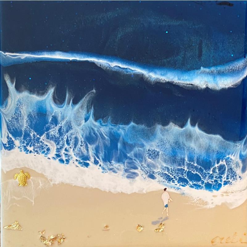 Gemälde La magie de la plage  von Aurélie Lafourcade painter | Gemälde Figurativ Acryl, Harz Marine, Minimalistisch, Pop-Ikonen