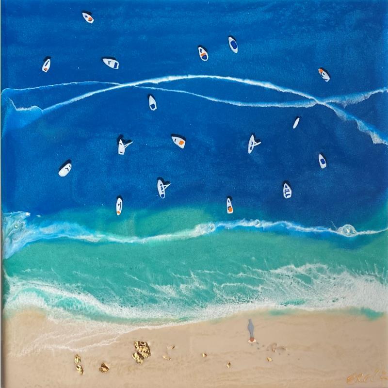 Peinture Porquerolles par Aurélie Lafourcade painter | Tableau Figuratif Marine Minimaliste Acrylique Résine