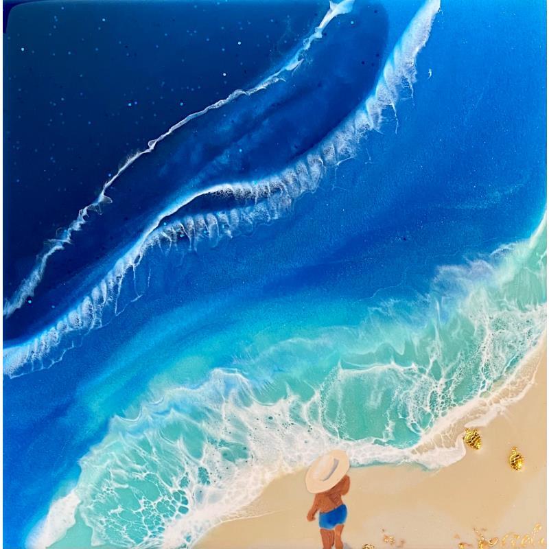 Gemälde Coucher de soleil sur l’île  von Aurélie Lafourcade painter | Gemälde Figurativ Acryl, Harz Marine, Minimalistisch