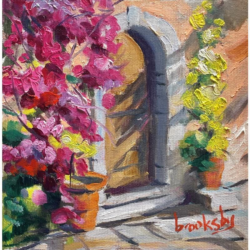 Painting Vielle Porte Fleurie by Brooksby | Painting Figurative Oil Architecture, Landscapes
