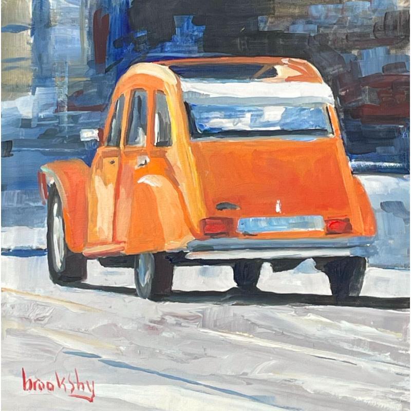 Painting Deux Chevaux Orange by Brooksby | Painting Figurative Oil Life style, Pop icons, Urban