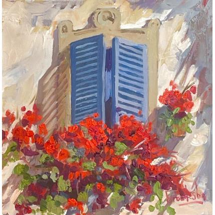 Peinture Windowbox Geraniums par Brooksby | Tableau Figuratif Huile Architecture, Paysages