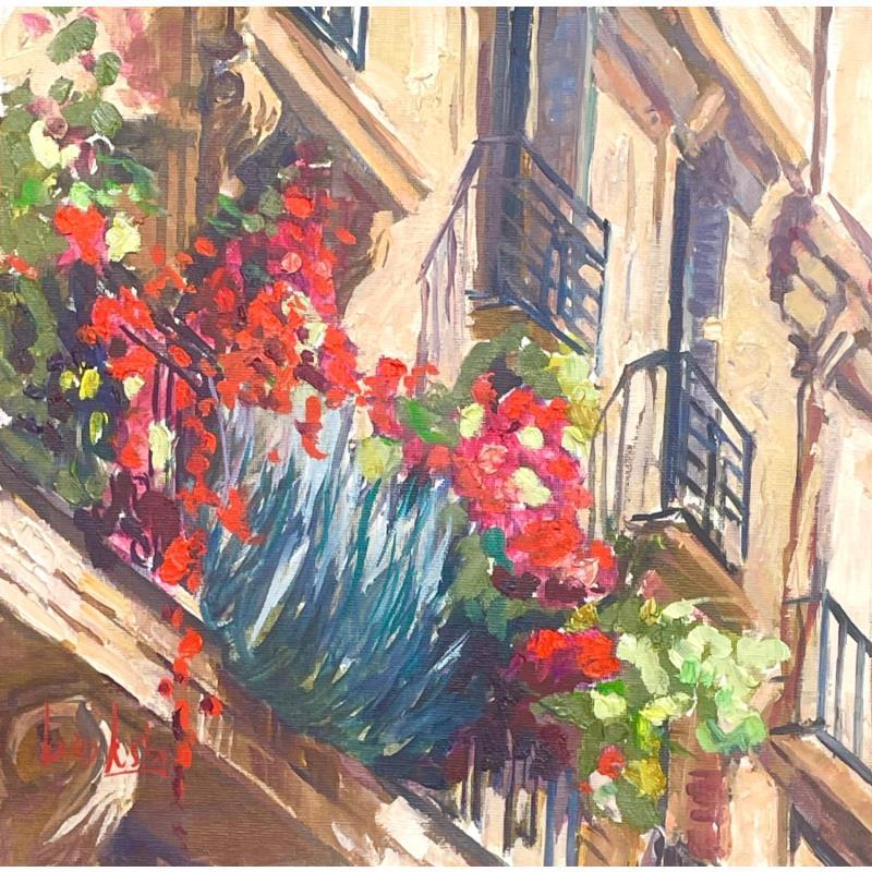 Painting Urban Garden : Parisian Façade by Brooksby | Painting Figurative Oil Architecture, Landscapes, Urban